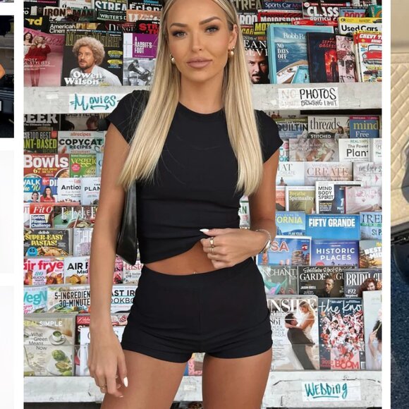 WHITE FOX Minding My Business Ribbed Booty Shorts Black Size M - Picture 1 of 6